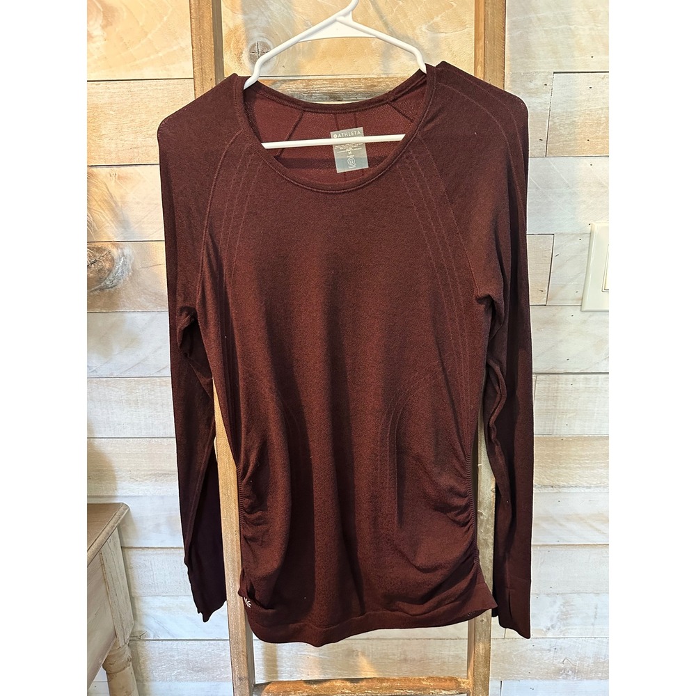 Athleta Momentum Long Sleeve Top Burgundy Maroon Ruched Seamless Medium